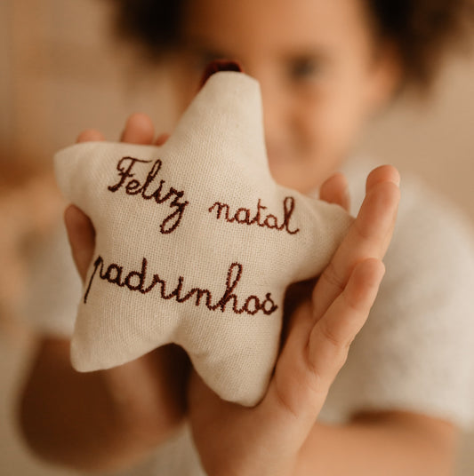 Ornamento Árvore Natal - Estrela Natal em Linho Padrinhos | Little Bunny