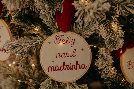 Bastidor em Linho Bordado para Árvore de Natal