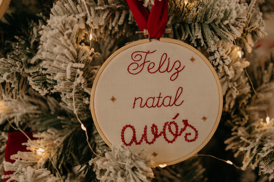 Bastidor em Linho Bordado para Árvore de Natal