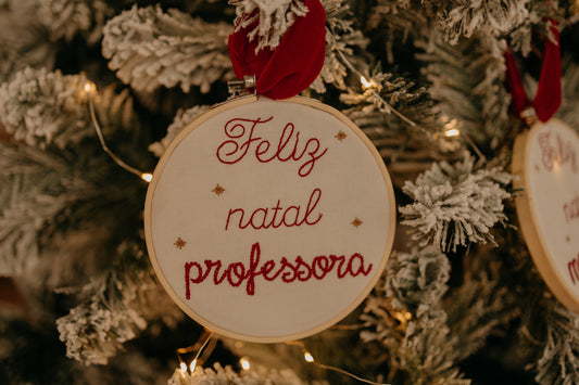 Bastidor em Linho Bordado para Árvore de Natal