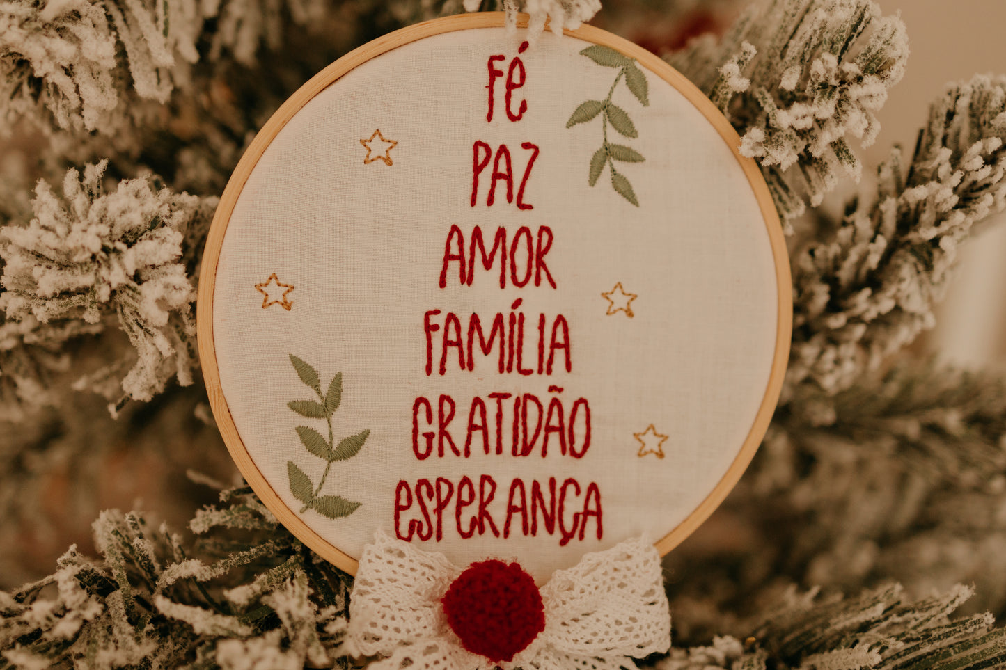 Bastidor em Linho Bordado para Árvore de Natal