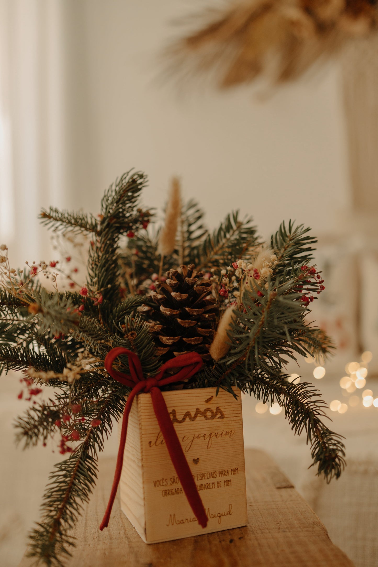 Vaso de Madeira com Flores Secas Natal - Avós