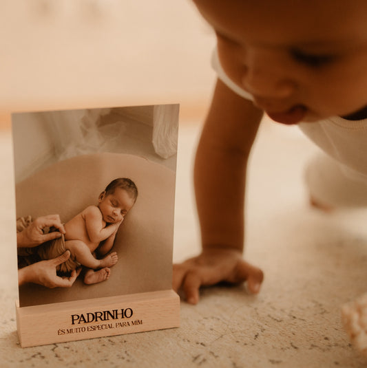 Presente Natal Padrinhos - Porta Retrato em Madeira