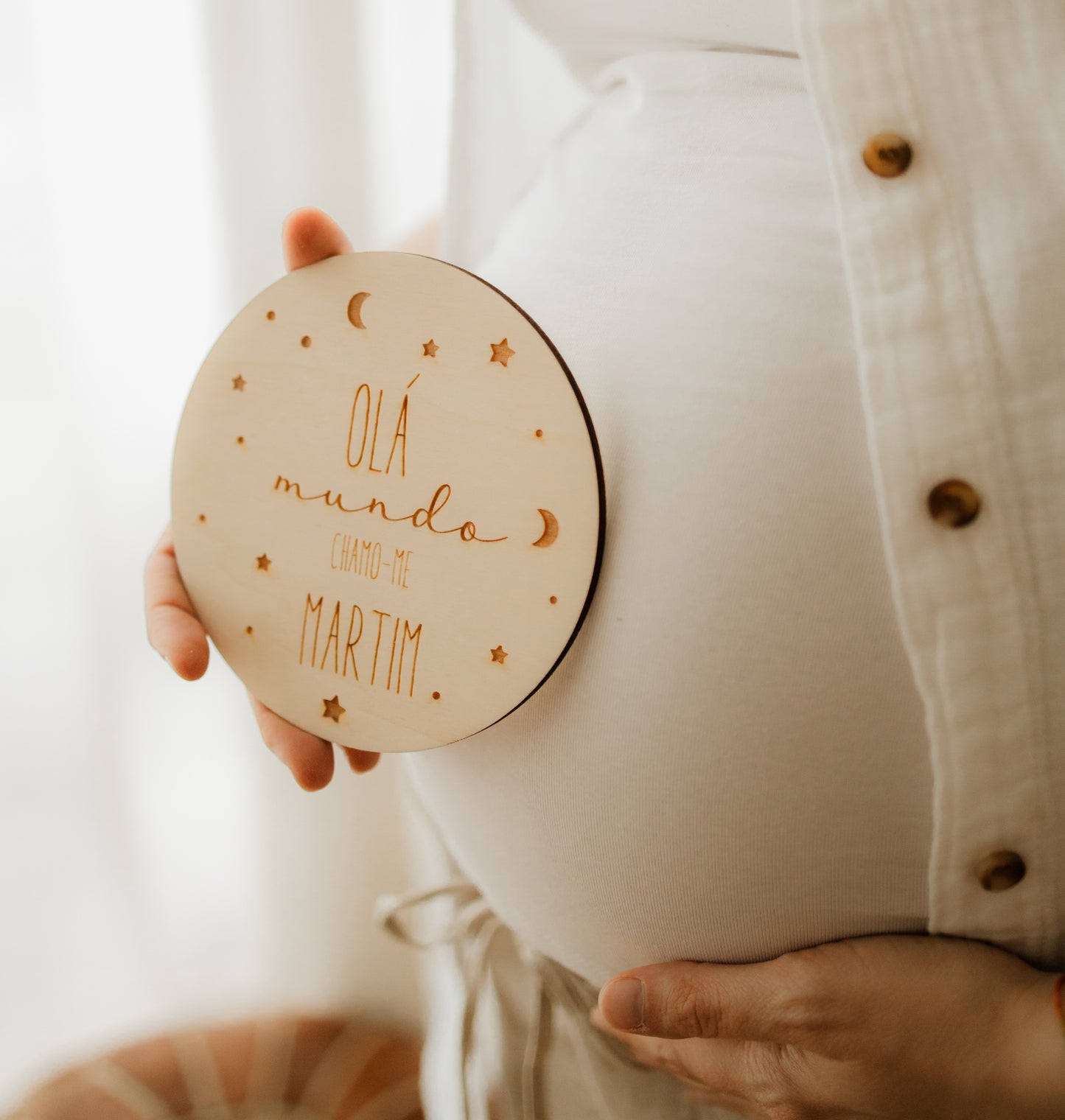 Placa Nascimento Olá Mundo | Nome do bebé | Madeira