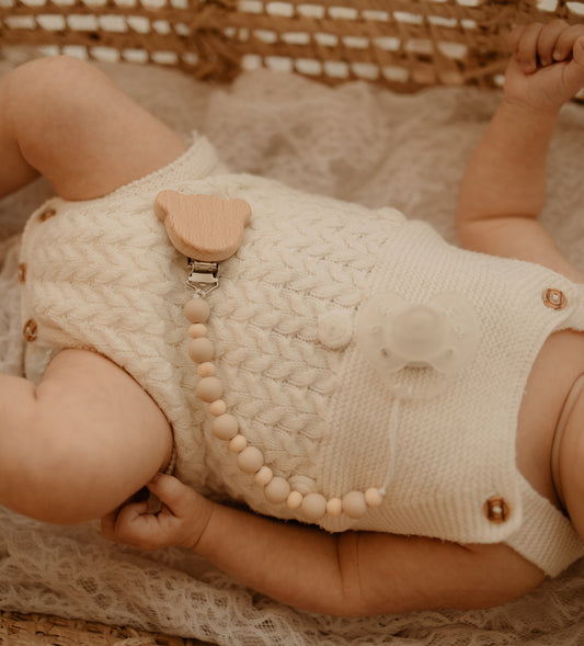 Prendedor Chupeta em Silicone e Madeira para Bebé | Little Bunny