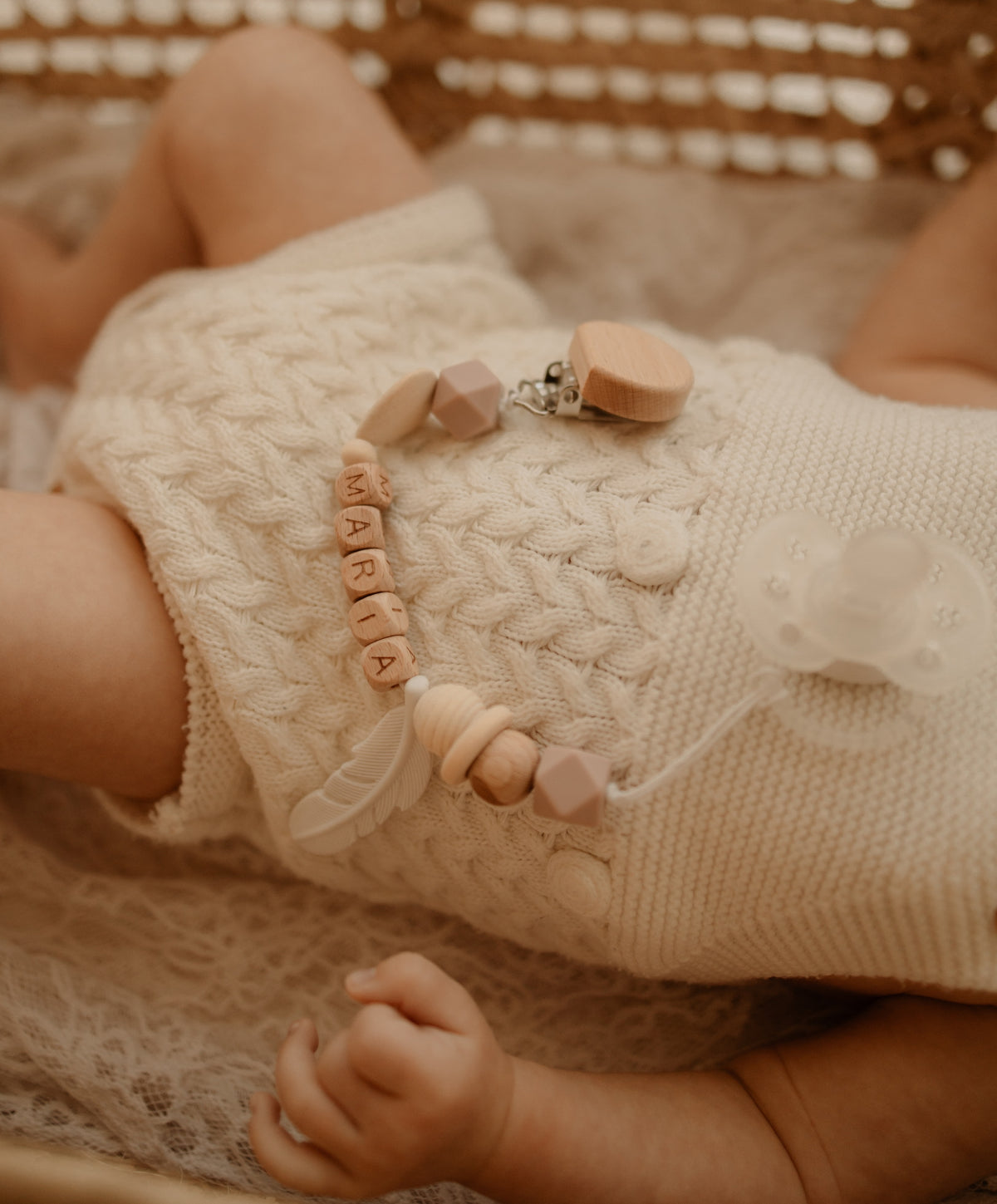 Prendedor Chupeta em Silicone e Madeira para Bebé | Little Bunny