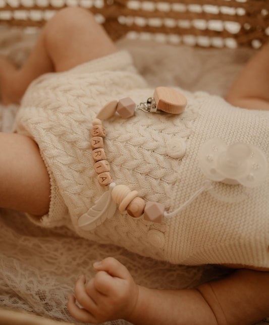 Prendedor Chupeta em Silicone e Madeira para Bebé | Little Bunny