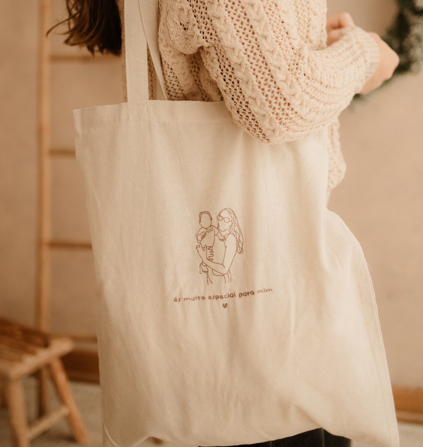 Tote Bag Algodão - Bordado Fotografia + Frase