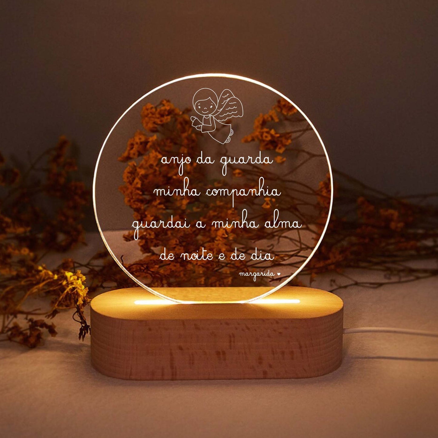 Candeeiro de Mesa Led Oração Anjo da Guarda